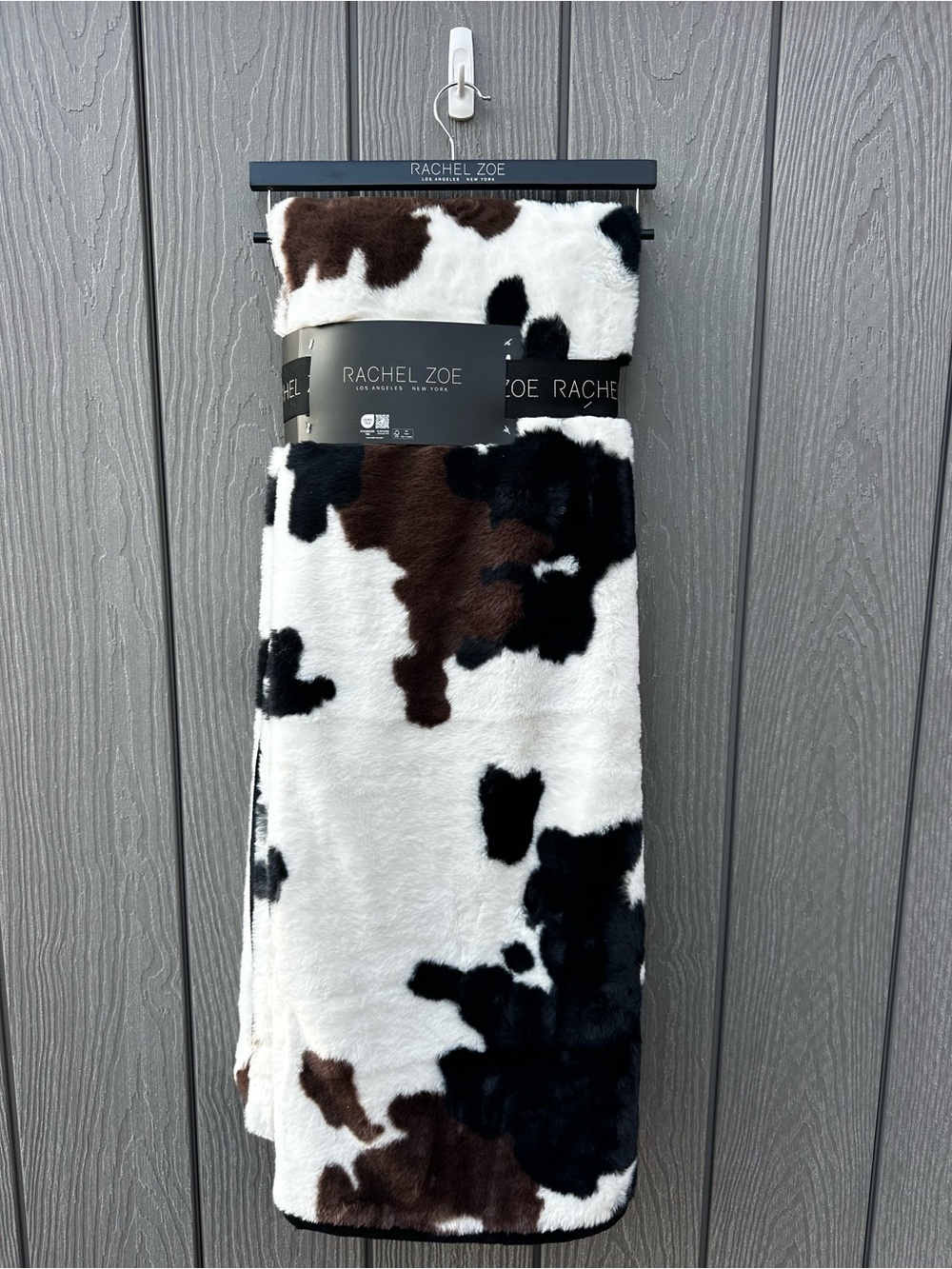 Luxe Faux Fur Cow Print Throw - White, Brown, Black - Rachel Zoe NWT